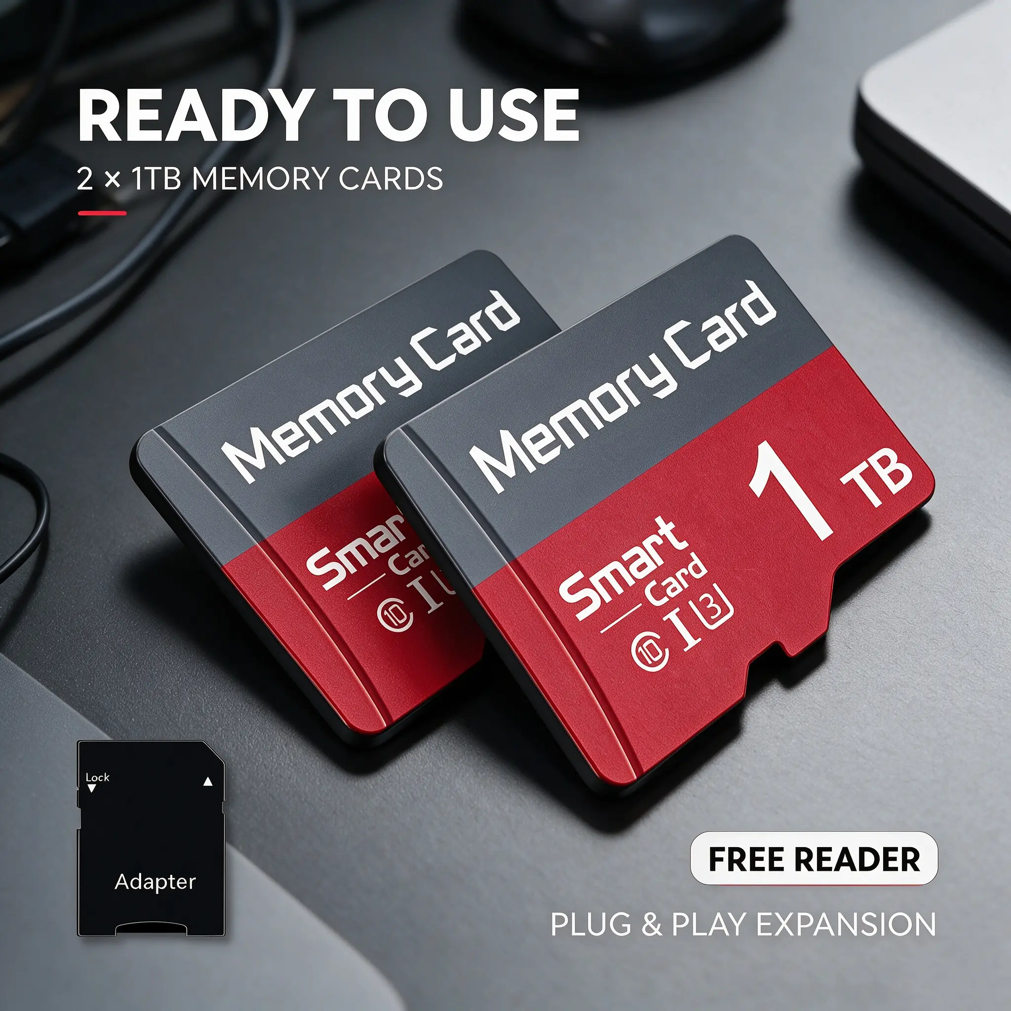 2X1TB, memory card, stable sd card, class 10 micro sd card, free 2 SD adapters, for voice recorder, smartphone, micro sd memory card, ideal for high-capacity storage needs