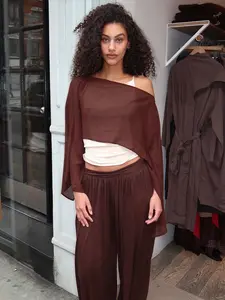 Elysia Sheer Poncho Top in Brown