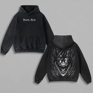 Eren Yeager Titan Form Hoodie – Washed Oversized Anime Hoodie, Attack on Titan Graphic Hoodies, Unisex Streetwear, AOT Fan Merch, Anime Gift Men Women 4ZK