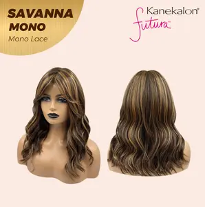 JBEXTENSION SAVANNA MONO Monofilament Handmade Wig 6X5 Full Monofilament Hand Tied Top Wig 16 Inches Brown With Highlight Wave Mono Lace Wig With Anti-slip Silicone Strips Glueless Wig SAVANNA MONO【BENDY EAR TABS】