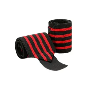 Wrist Wraps for Weightlifting - Heavy Duty Cotton Elastic Wrist Support with Hook & Loop Closure - Long Adjustable Wraps for Powerlifting, Bench Press, Cross Training & Gym Workouts | Red and Black