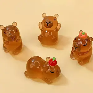 5pcs Mini Glow-in-the-Dark Capybara Figurines, Collectible Figurines - Cute Resin Desk Decor with Strawberry Hats, DIY Craft Charms for Phone Cases & Keychains - Perfect for Home Decor, Christmas Gifts, Festive Desk Decor, Resin Figur
