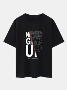 Never Give Up Inspirational T-Shirt Motivational Quote Graphic Tee Positive Mindset Shirt Gym Workout Top for Men Women
