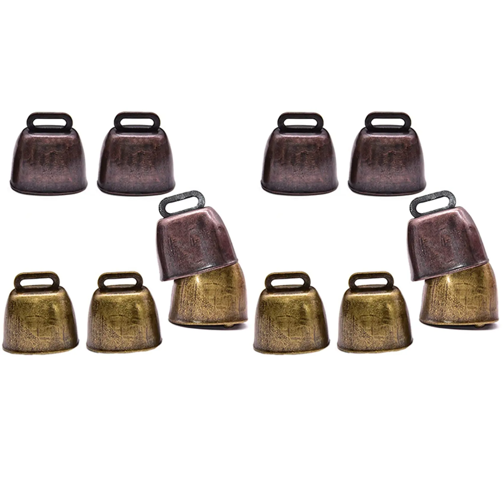 12 Pcs Metal Cow Bell, Cowbell Retro Bell for Horse Sheep Grazing Copper, Cow Bells Noise Makers