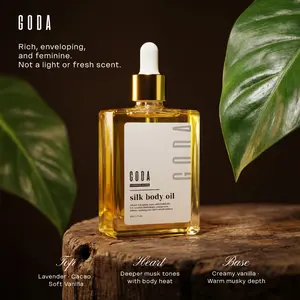 GODA Silk Body Oil - 1.79L oz Lightweight Scented Formula with Vanilla Lavender & Cacao Notes for Firmer Smoother Skin All Day Long