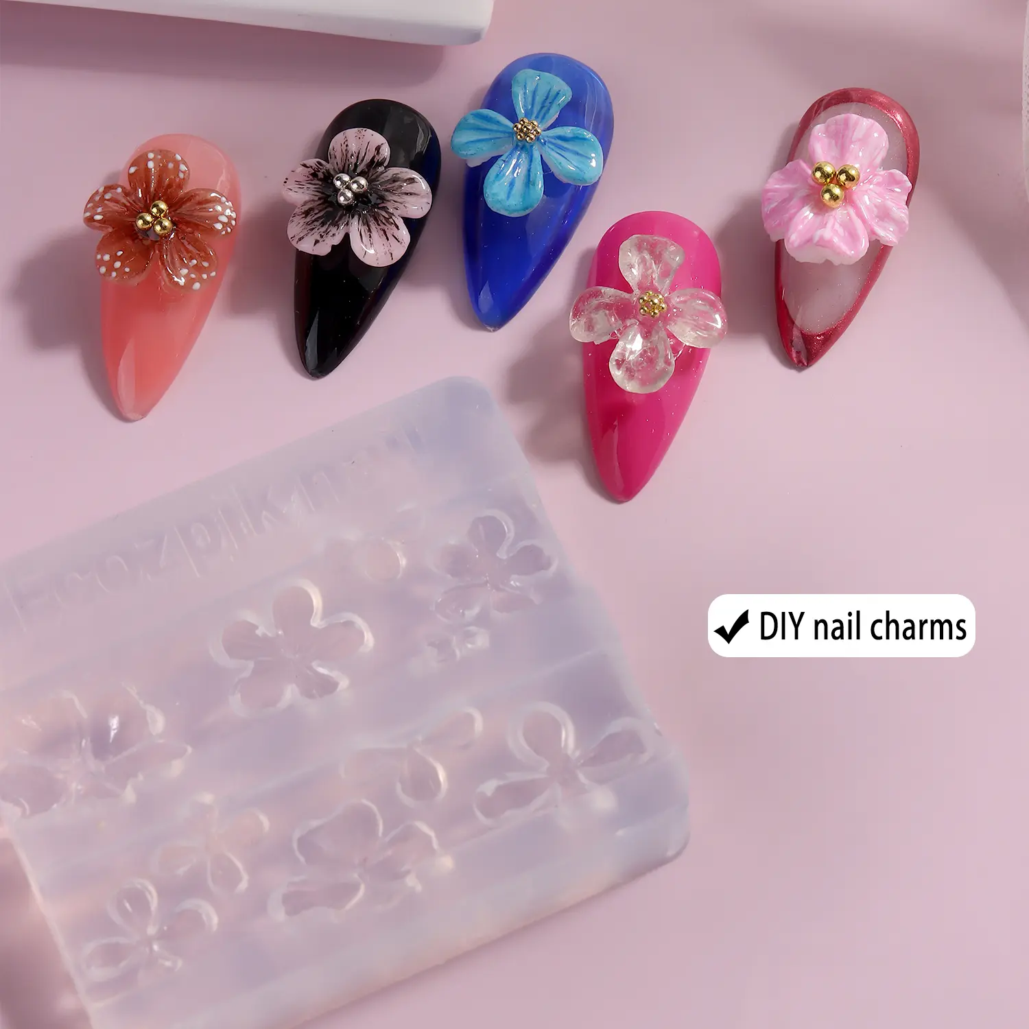 Fcozpjk Silicone Nail Art Molds, 2PCS 3D Flowers Nail Charm Molds