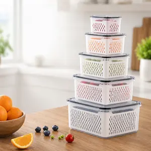 5-piece set refrigerator  boxes and  — stackable fridge fruit  with a removable strainer; salad, berry, lettuce, and vegetable BPA-free food  containers; fresh meat holder prep meal container storage home kitchen