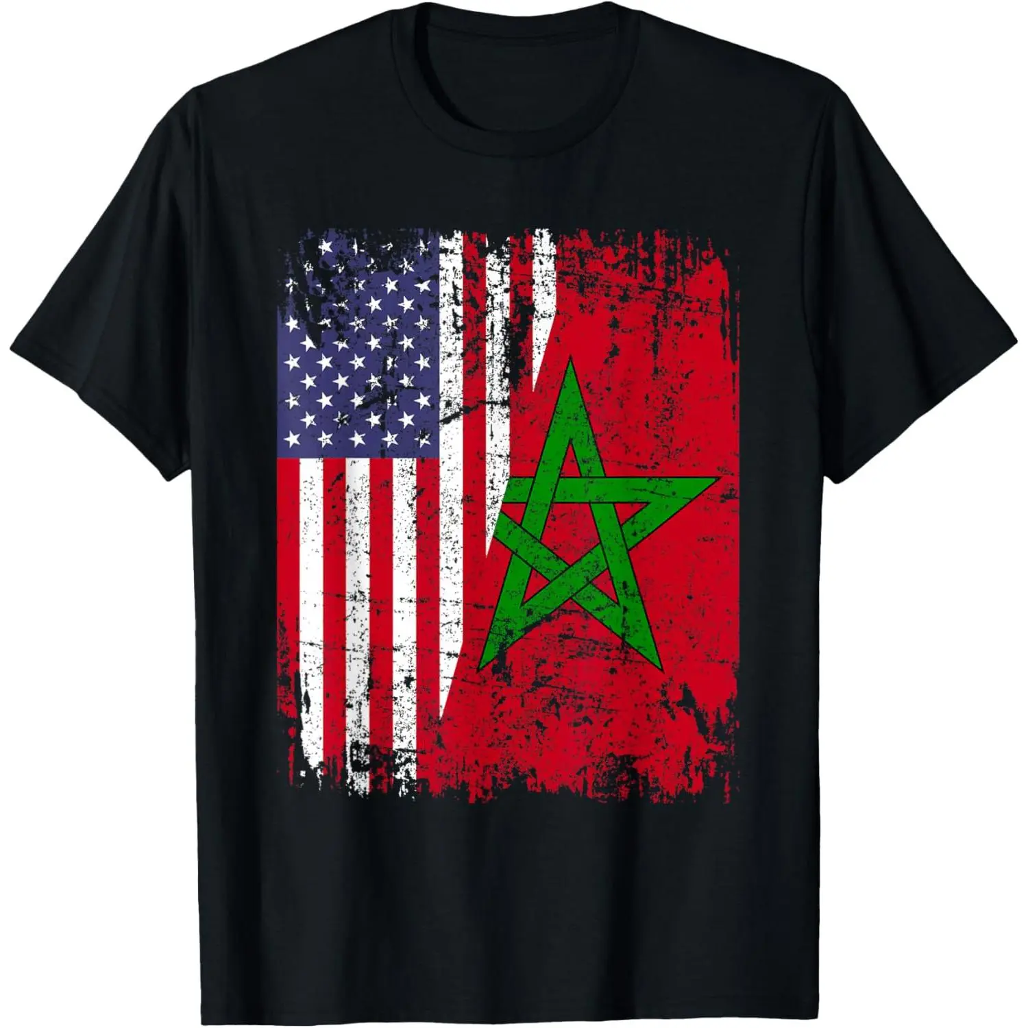 MOROCCAN ROOTS | Half American Flag | MOROCCO FLAG T-Shirt Pure Cotton Graphic Tees Menswear Top: Gifts for Men & Women