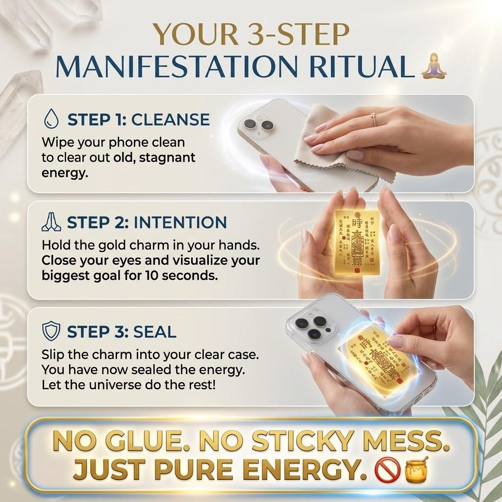 Feng Shui Wealth Manifestation Phone Sticker 3D Gold Foil Lucky Charm Amulet Eastern Spiritual Energy Decal Attract Good Luck Gift Money Magnet Energy Premium 3D Aesthetic Ultra-thin Design Zero Interference Versatile Clean Spiritual Gift