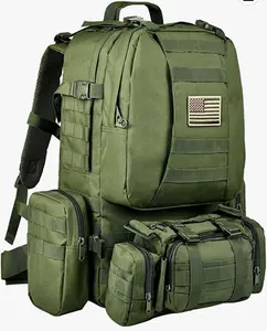 Tactical Military Army Rucksack 60L Assault Detachable Molle Backpack GRNPATCH
