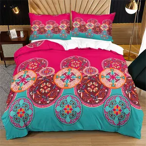 Boho Mandala Floral Print Duvet Cover Set (2/3 Piece, Includes 1 Duvet Cover + 1/2 Pillowcases, No Filling), Ethnic Bohemian Style Soft Bedding Set, Perfect for Bedroom & Dorm Room Decor