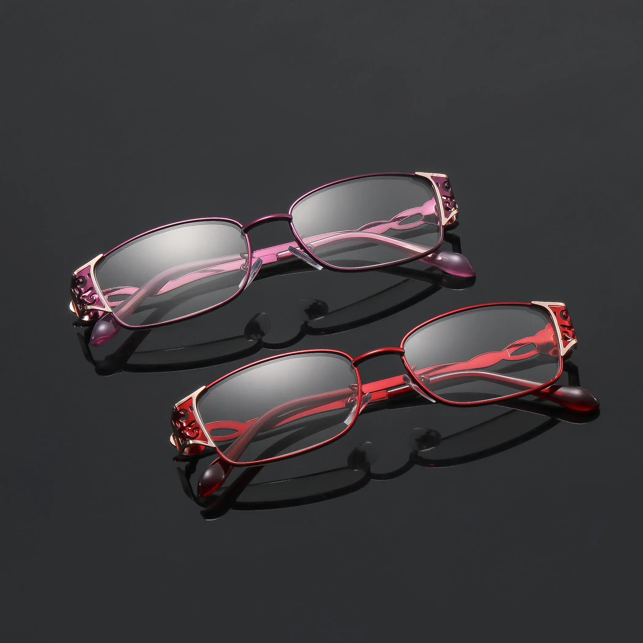 Women's Burgundy-Purple Intricately Engraved Single Alloy Tac Reading eyeglass, Elegant Rectangular Frame with Temple Openwork Detailing, High-Definition Blue-Light-Filtering Lenses That Relieves Eyes Strain (Unisex-Friendly)Reading eyeglass, Oval, Metal,