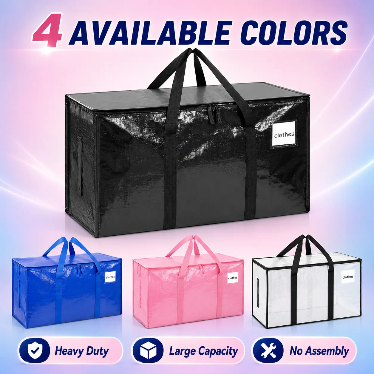 Moving Bags 6 Pack, Large Capacity Heavy Duty Storage Totes, Waterproof Foldable Packing Bags with Strong Zippers & Handles for College Move Out, Dorm Room, Travel, Closet Organization, Clothes & Blankets