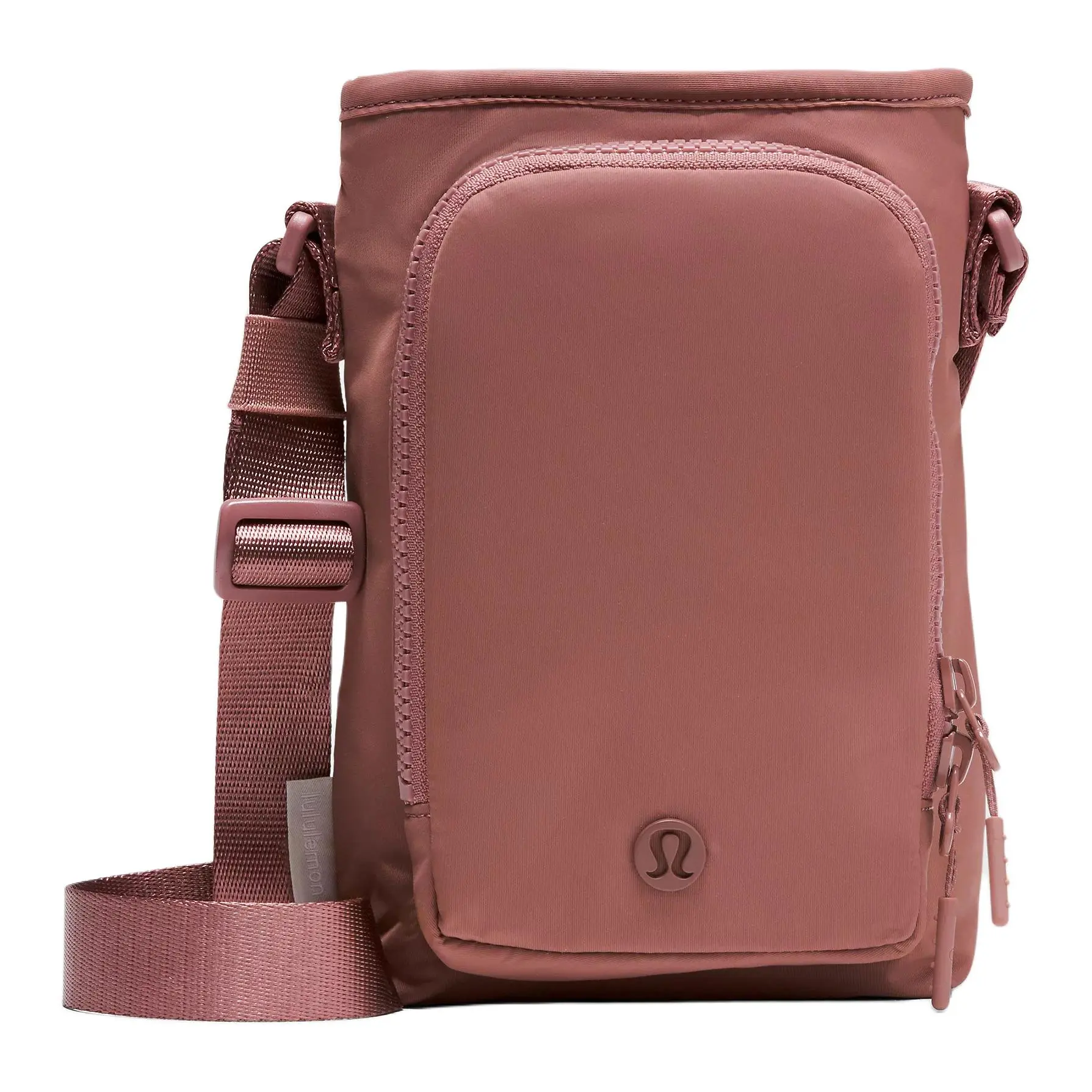Lululemon Women's Lightweight Crossbody Bag for 2L Water Bottle, Recycled Nylon, Adjustable Strap, Front Pocket, Smoky Pink
