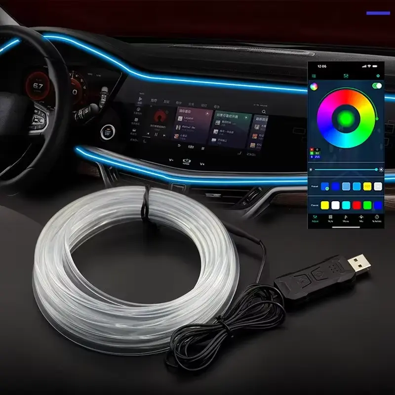 1/2/3/4/5M Car Interior RGB LED Light Strip Ambient Neon Invisible Light USB Fiber Optic Atmosphere Lamp Support APP Control NONE