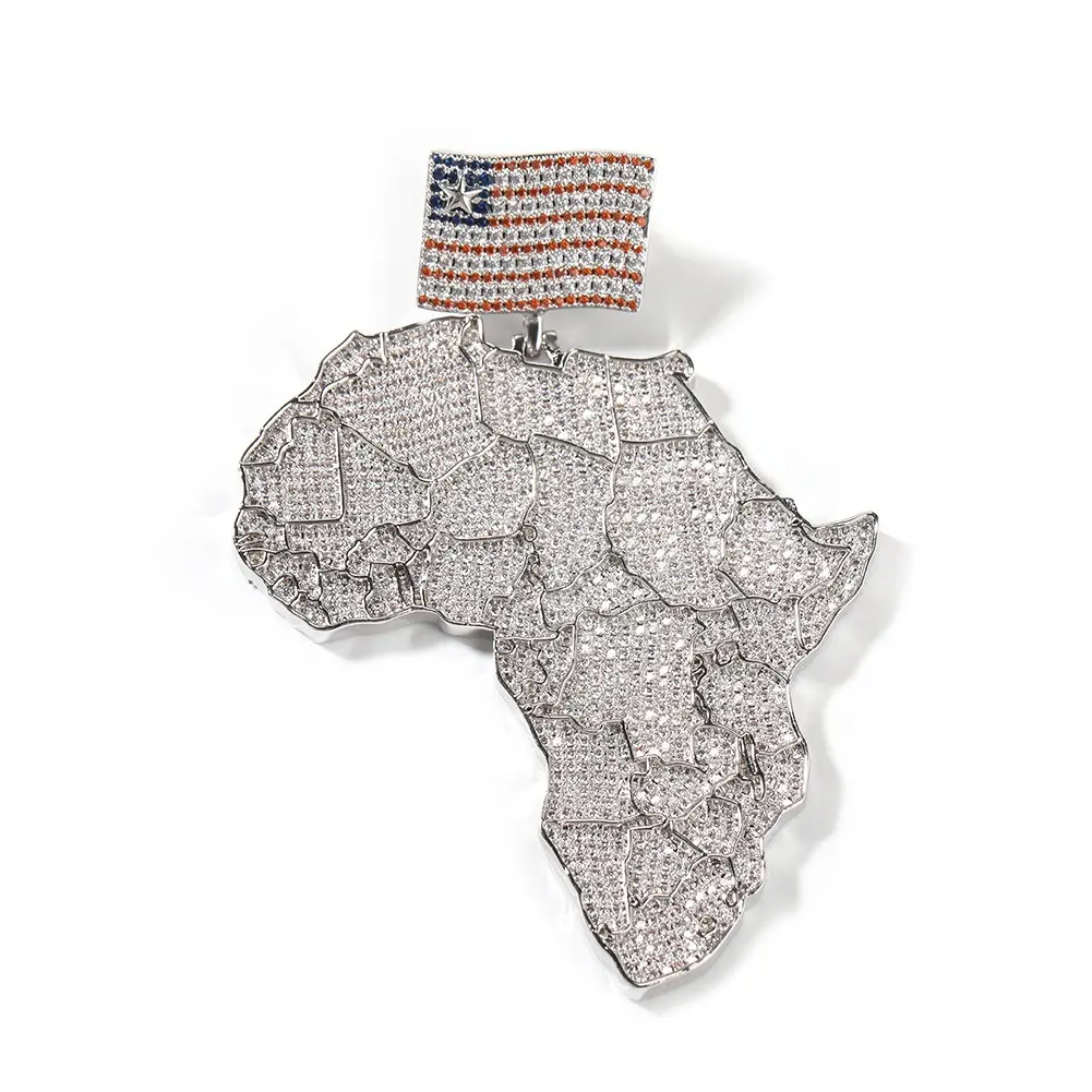 Men's Ethnic Hip-Hop Map Pendant Necklace - Iced Out Zircon Inset, Chunky Rope Chain, Metal Coating, Map Shape, Male Statement Jewelry, Men's Accessories charms, Pendant Form, Inlay, Cool Look, Casual, Iced Out Africa Map
