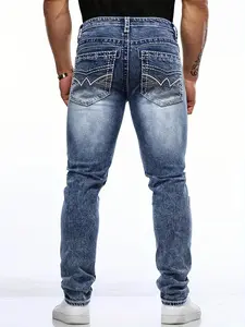 Men's Regular Fit Embroidery Pocket Design Jeans, Casual Comfy Slim-fitting Denim Jeans for Daily Wear, Fashion Men's Bottoms for All Seasons, Pants