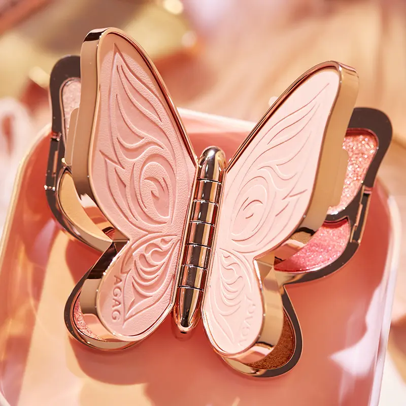 Butterfly Design Makeup Palette with Gold Accents and Pink Shades for Radiant Skin