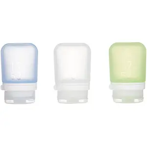 212 MAIN Silicone Leakproof Gotoob Plus Squeeze Bottles - 1.7oz Small Size, Clear/Green/Blue, Flat Base, 3-Pack Food-Safe Kitchen Pantry Storage Organizer, Three-Pack