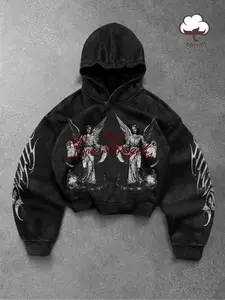 Unisex Graphic Pullover Hoodie, Los Angeles Angel Print Design, Long Sleeve and Ribbed Cuff, Trendy Stylish Classic Oversized Streetwear for Casual Urban Fashion, Daily Wear and Sweatshirts, Tops
