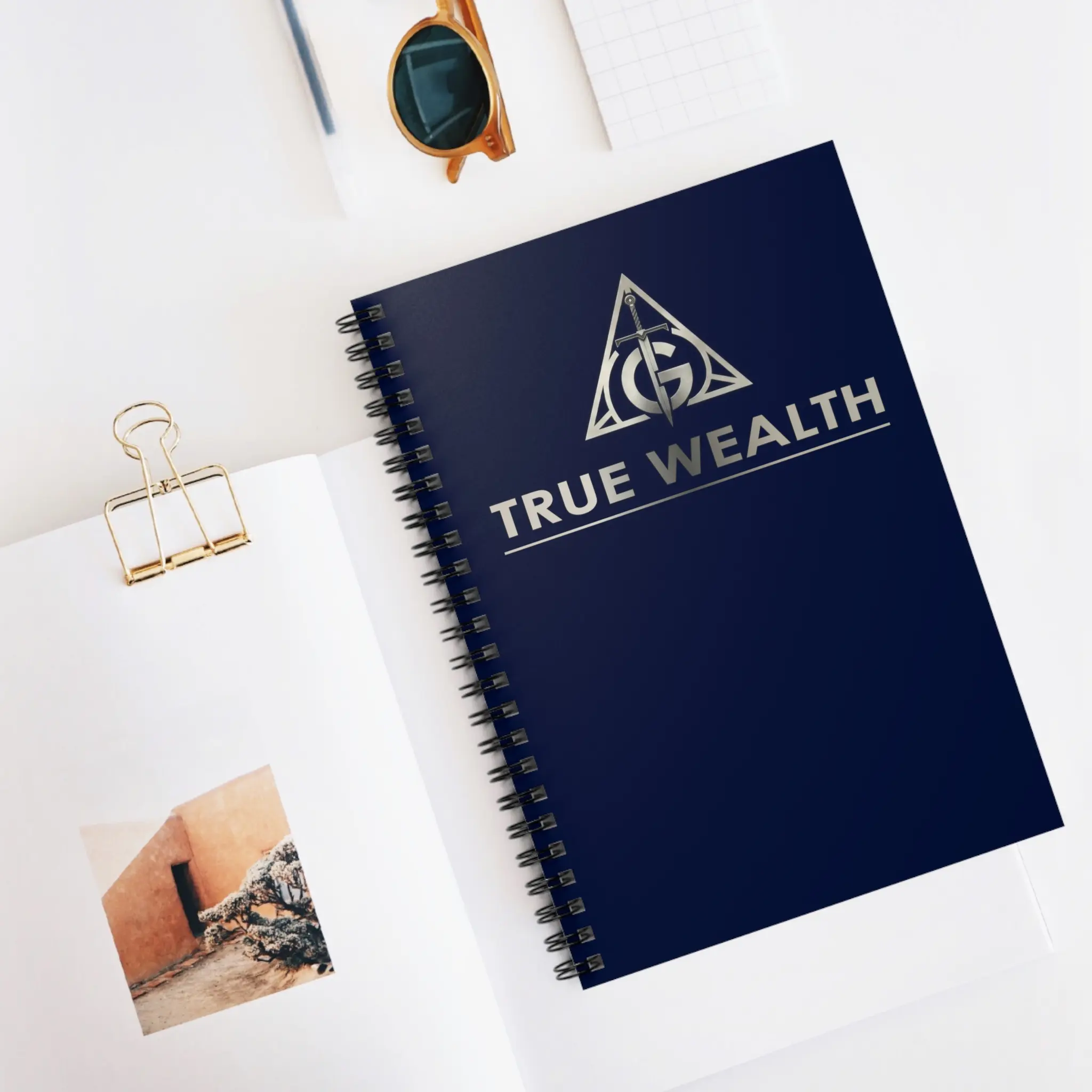 True Wealth logo Spiral Notebook | Navy ruled journal