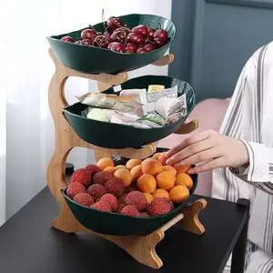 Three-Tier Wooden Fruit Basket, Bamboo Detachable Shelves, Durable Kitchen Tray, Space-Saving Snack Holder, Display Storage Rack, Ideal for Fruits, Nuts, Dry Fruits