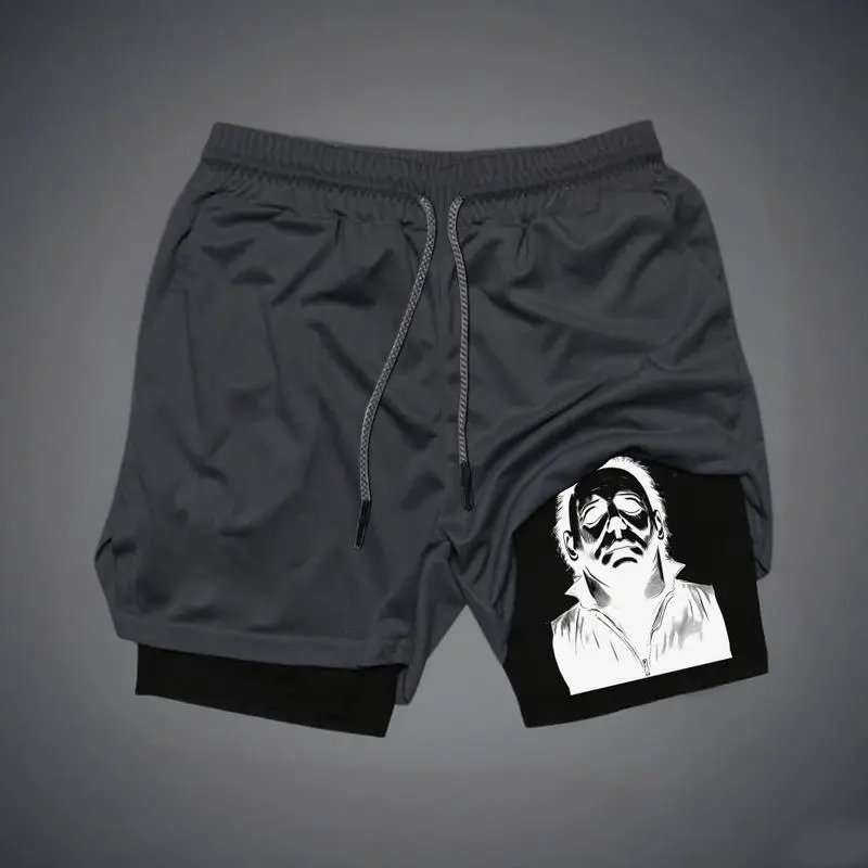 Ghost Face Halloween Athletic Shorts for Men Graphic Double-Layer Gym Shorts Quick-Dry Summer Workout Running Shorts