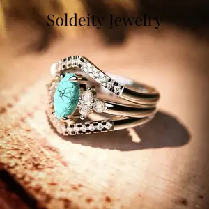 Sterling Silver Stacked Crystal Ring with Oval Crystal Ring, Perfect for Moms, Wives, Friends - Anniversary Birthday Jewelry Gifts