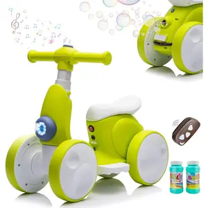 6V Electric Baby Balance Bike with Bubble Machine,4 in 1 Toddler Balance Bike w/Remote Control  1 Year Old Boys Girls Kids Bubble Bike Ride on Toys w/Powered Motor,Music,LED Lights (Cyan)
