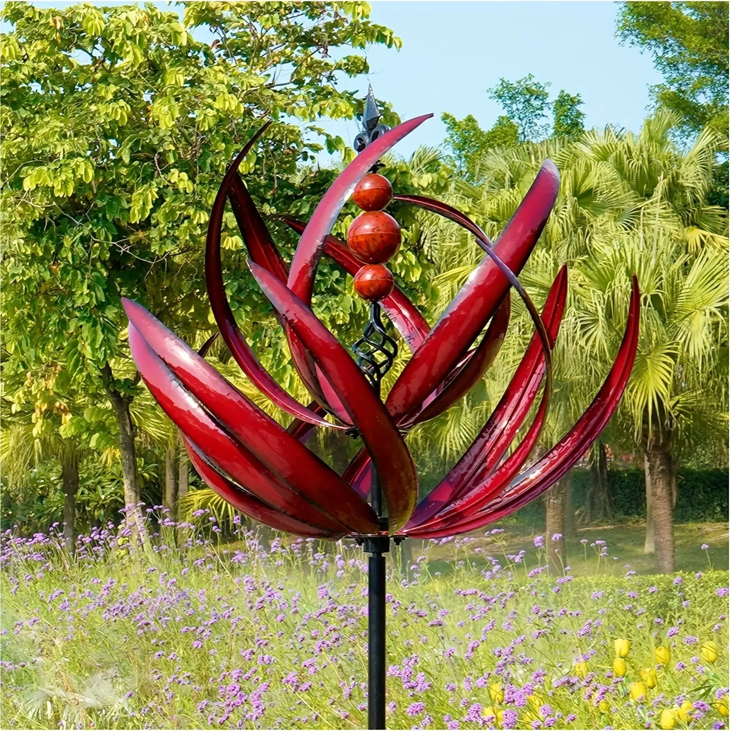 [Dual Direction] DIY Harlow Decorative Iron Wind Spinner Rotator | Durable Construction | Whimsical Garden Decoration | Home, Yard, Patio, And Outdoor Spaces | Dual Direction Rotation, Inground Installation