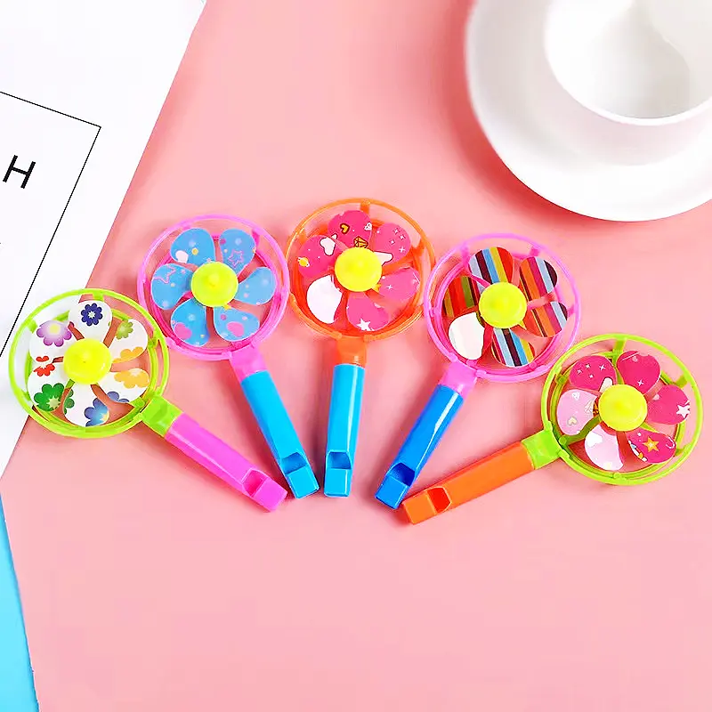 10Pcs Unisex Color Combination Plastic Whistle Pinwheel Toys (6.5x12.5cm) - Individually Packaged Educational Science & Tech Toys, Combination of Different Colors, Birthday Gift Ideas for School Kids