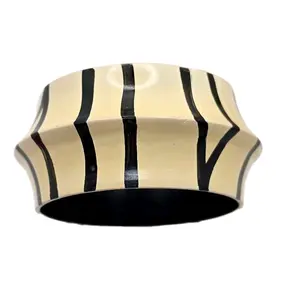 Cream With Black Stup Accent Abstract Bangle Bracelet Gift Idea Jewelry Accessories Unique Design Striped Pattern