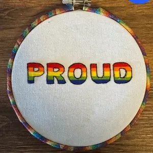 Proud Embroidery Hoop with Rainbow Colors and Bold Text for Pride Decor