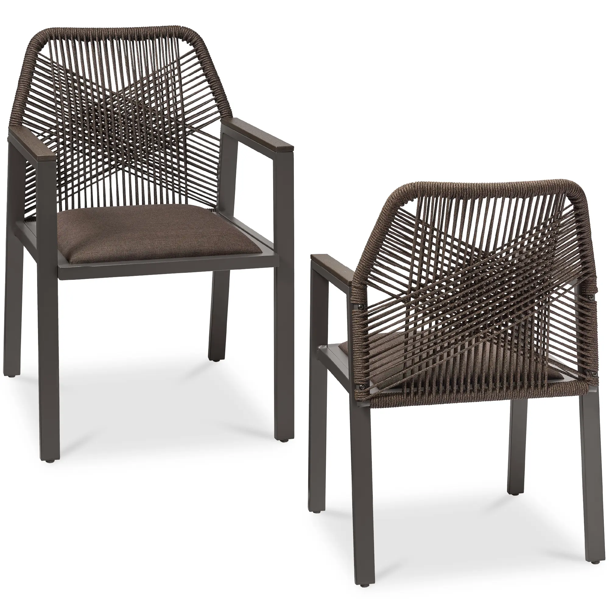 Best Choice Products Set of 2 Indoor/Outdoor Aluminum Woven Rope Dining Chairs w/ Armrests