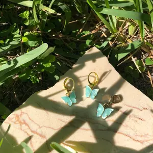 Handmade Light Blue Butterfly & Shoe Lace Charm & Earring Set for Custom Rollerskate and Sneaker Accessories Green and Gold Design