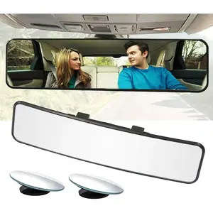 Rear View Mirror, Universal 11.4 Inch Interior Clip On Panoramic Rearview Mirror to Reduce Blind Spot Effectively – Wide Angle – Convex – For Cars, SUV, Trucks (Bonus 2 PCS Blind Spot Mirrors)