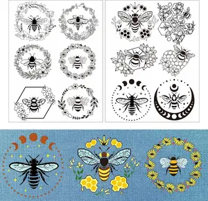 Water Soluble Embroidery Patterns - 2 Sheets Flower Design Stick and Stitch Papers Wash Away 12 count Bee Embroidery Transfer Patterns Stabilizers for Hand Sewing