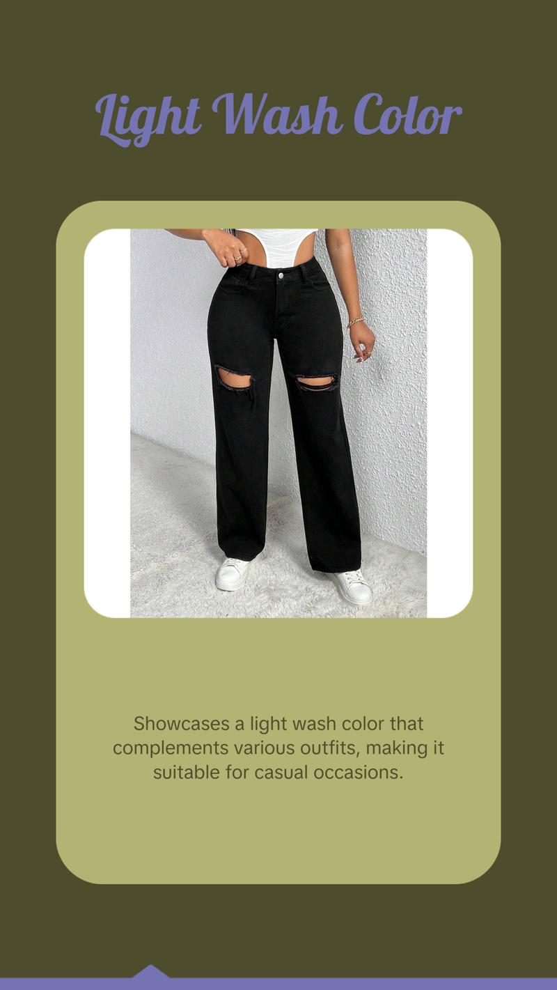 SHEIN SXY Single Button Cut Out Ripped Frayed Wide Leg Jeans