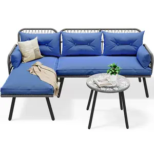 Yitahome Patio Furniture L-Shaped Coversation Sectional Outdoor Sofa Set for Backyard, Porch with Thick Cushions Detachable Lounger, Side Table