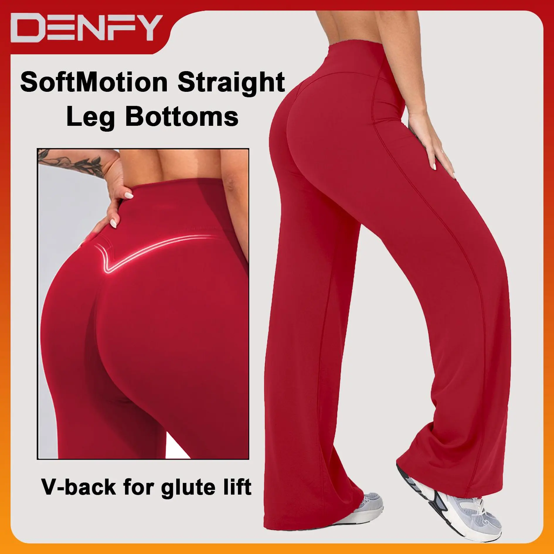 DENFY SoftMotion Straight Leg Bottoms 31" Inseam High Waisted Joggers for Women Fitness Gymwear Sportswear Yoga Pants Workout Comfortable Waistband Sav Wide Leg Pants