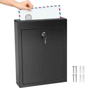 Metal Suggestion Box with Lock and Slot, 3W x 10H x 13L Inch Large Wall Mounted Locking Mailbox for Office, Secure Ballot Box with 2 Keys for Payments, Ideal for House