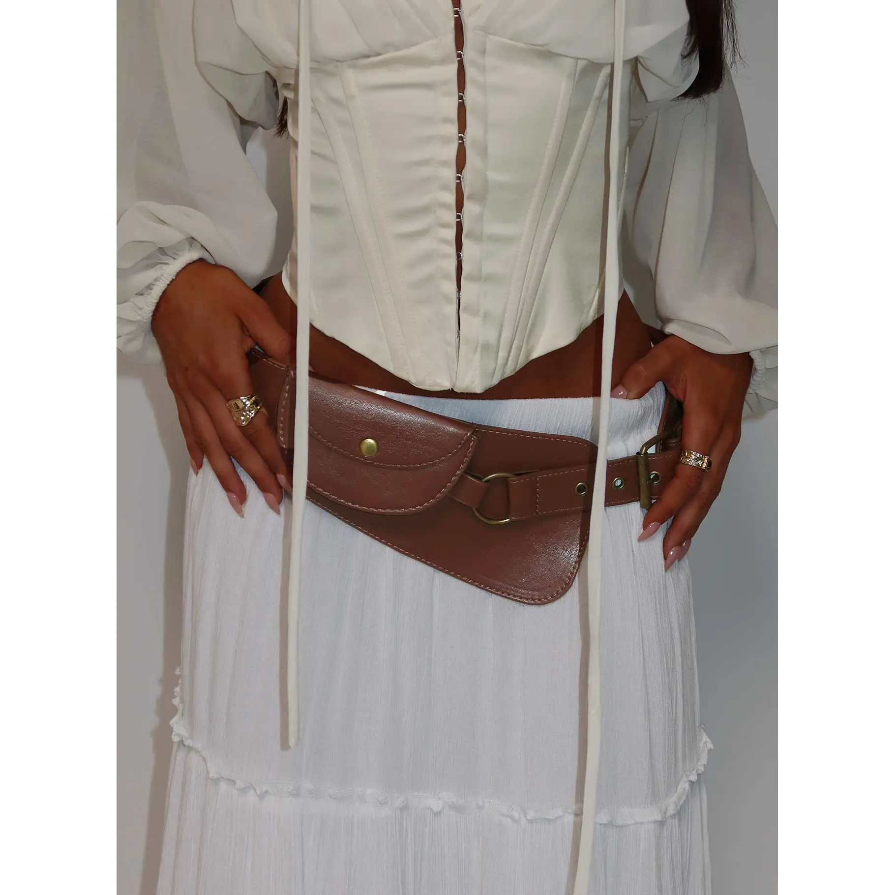 Flourish Faux Leather Belt Brown