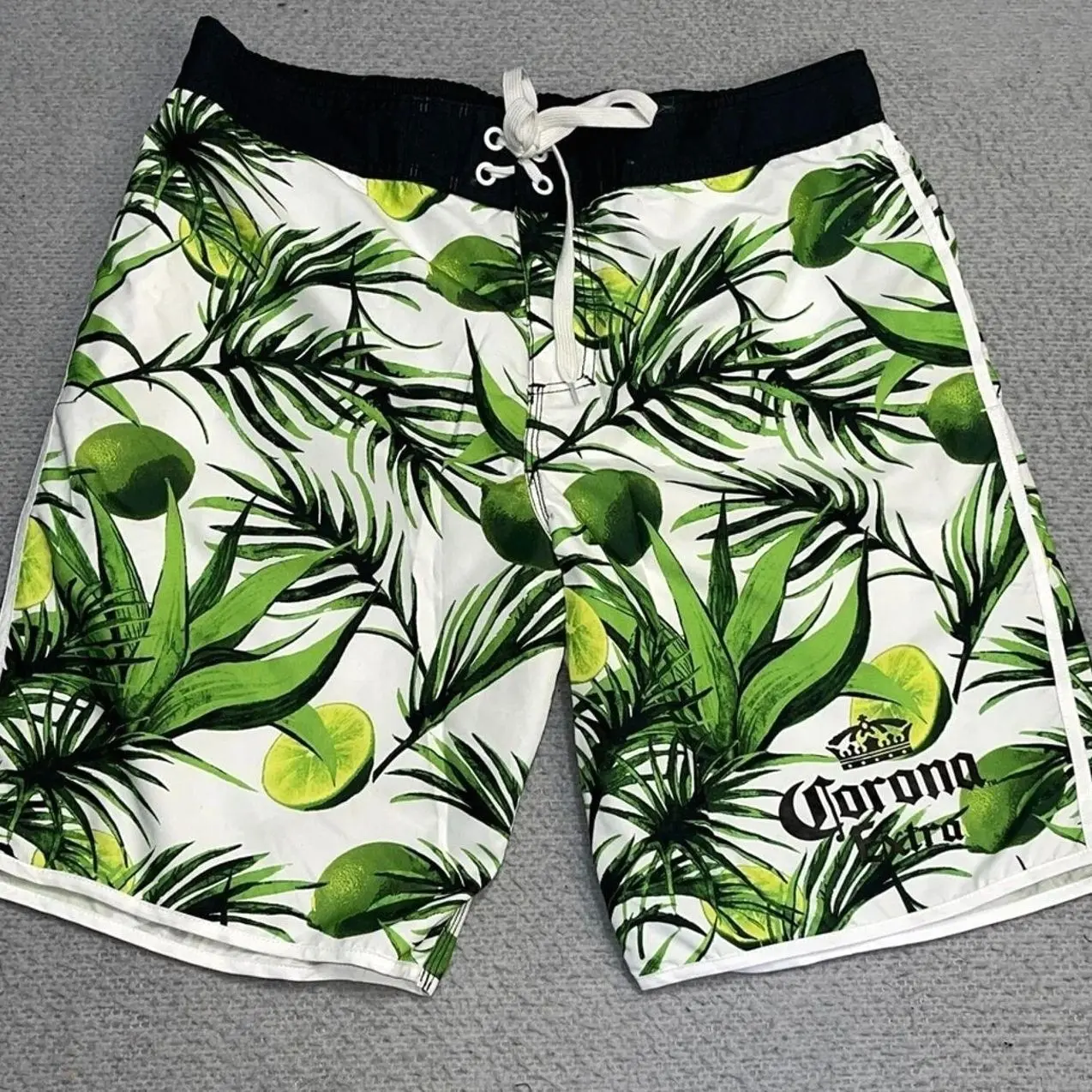 Corona Boardshorts Men's XL Green Beer Drinks Limes Floral Swim Trunk Summer P34 O5S