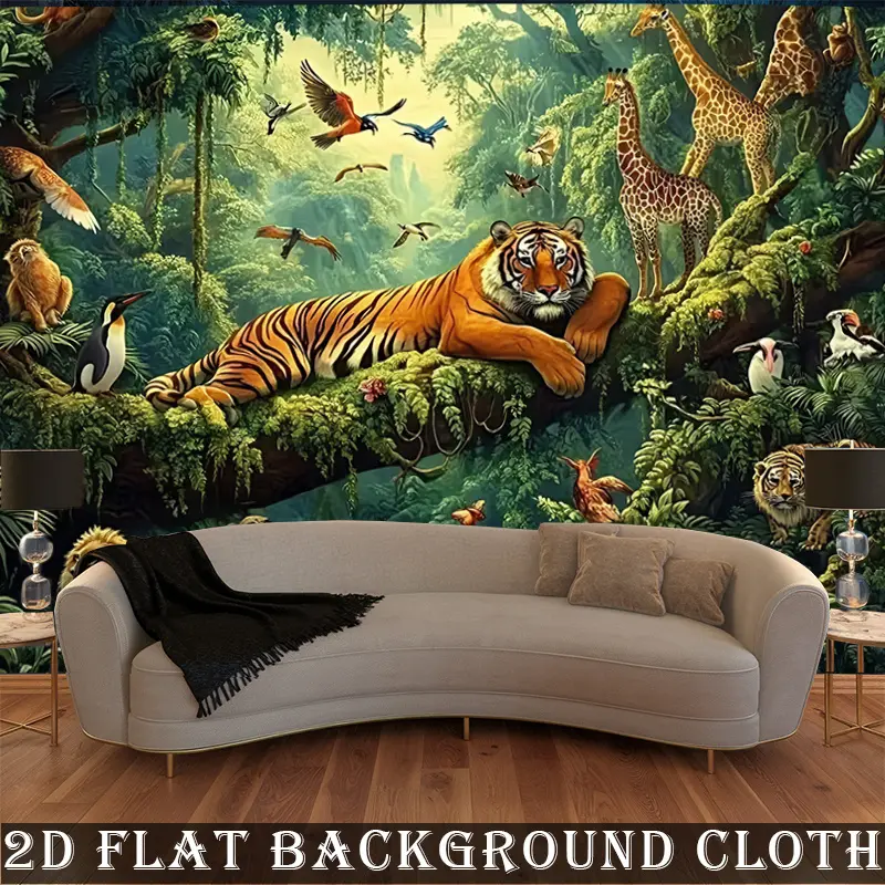 Jungle Tiger Tapestry Wall Decor, Decorative Wildlife Safari Artwork Banner, Home Decor Backdrop for Birthday Celebration Party Supplies, Lightweight, Birthday Decor