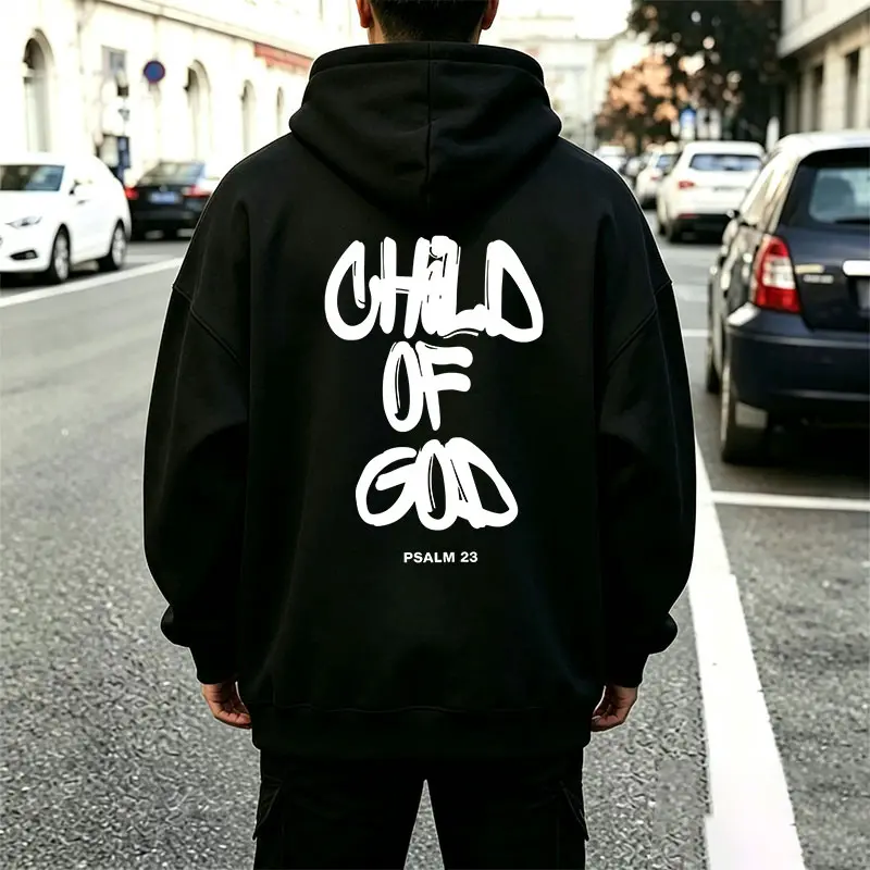 CHILD OF GOD reversible hoodie sweatshirt with vertical bubble graffiti print on both sides, PSALM23, hand-painted thick lettering, unisex oversized hoodie