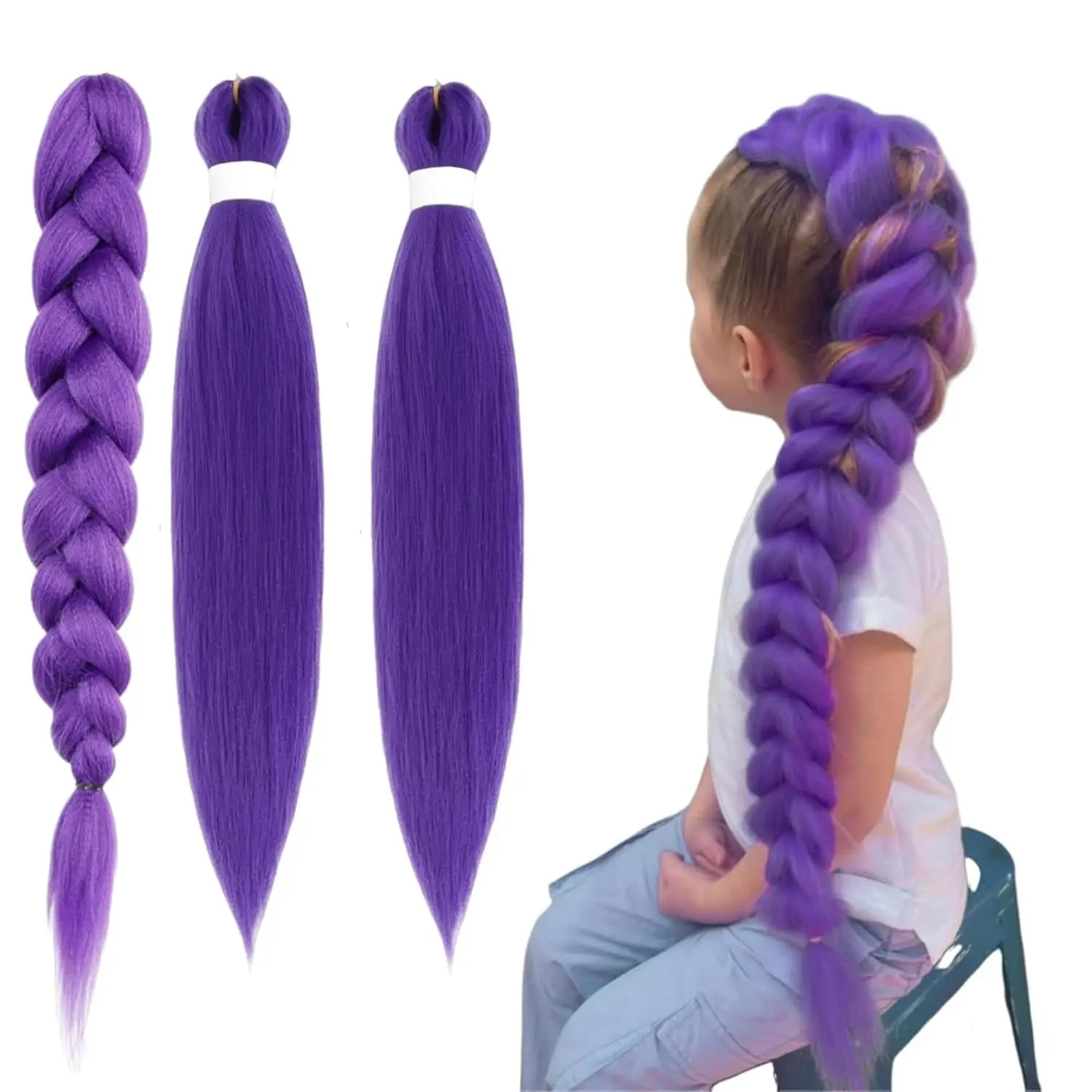 Rumi Wig Purple Braiding Hair 24in 2Pcs Pre Stretched Synthetic Braiding Hair for Stage Party Halloween Costume Cosplay High Quality Fiber Soft Skin Friendly，SummerVibest
