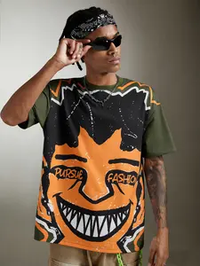 Men's Casual Streetwear Top Short Sleeve T-Shirt, Fun Patchwork Print Design, Comfortable Daily Wear for Spring & Summer, Menswear