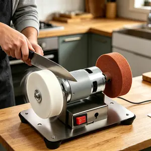 2026 Upgraded 100W Mini Bench Grinder,7-Speed 3000-6000RPM Electric Multi-Purpose Grinding Machine for Metal Sharpening,Woodworking,Knife Making,DIY Polishing,Small Benchtop Sander Tool with 2 Wheels