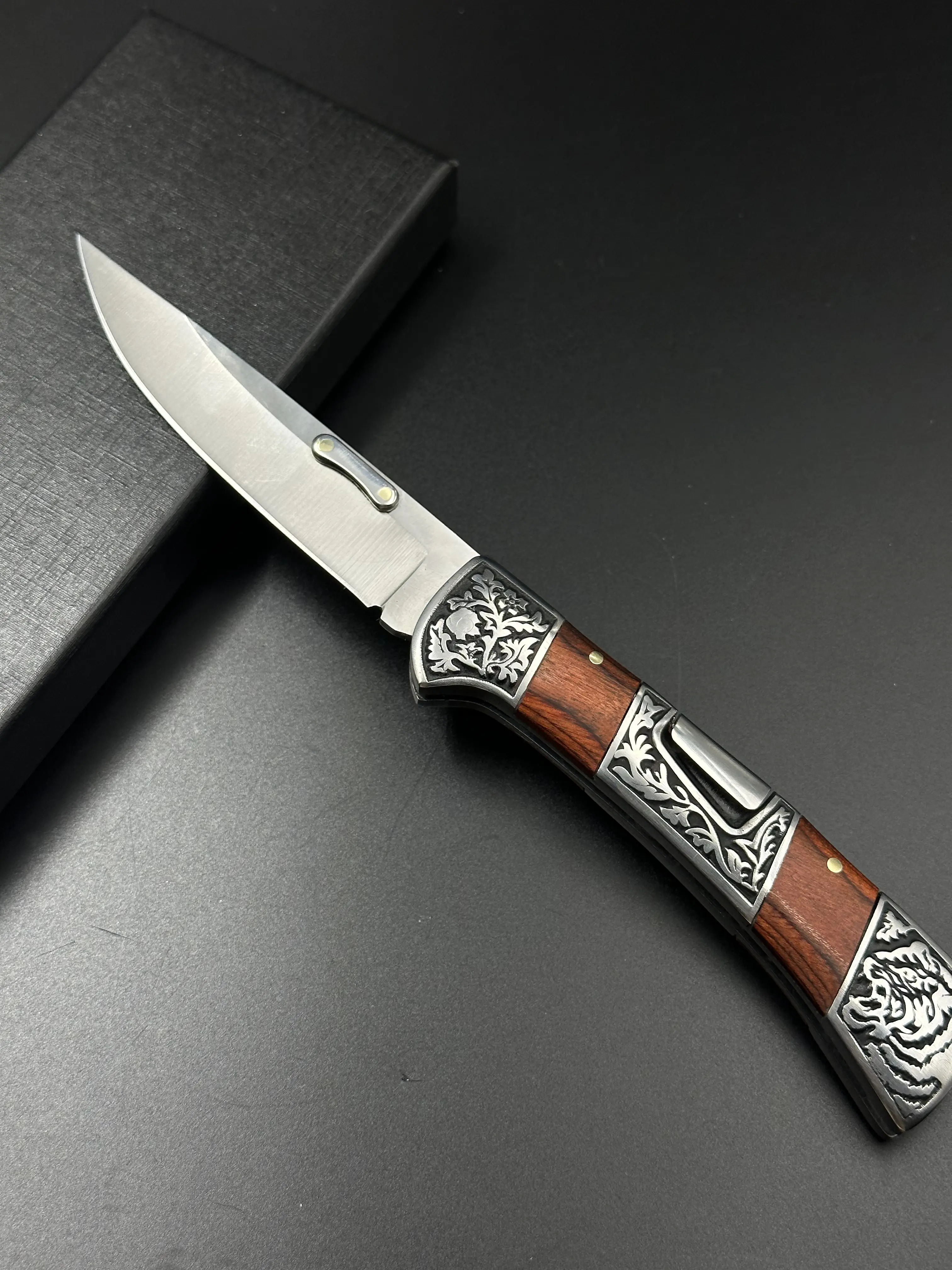 Wood Handle Folding Knife, Outdoor Camping Fishing Tool, High-End Gift