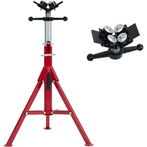 Pipe Stand Adjustable Height 28-52 Inches, Folding Pipe Jack Stand with 4-Ball Transfer V-Head, 2500 Lbs Load Capacity, for Construction Projects, Welding and Automotive